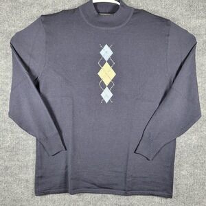 Basler Women's Size 42 Wool Sweater Diamond Geometric Navy Blue